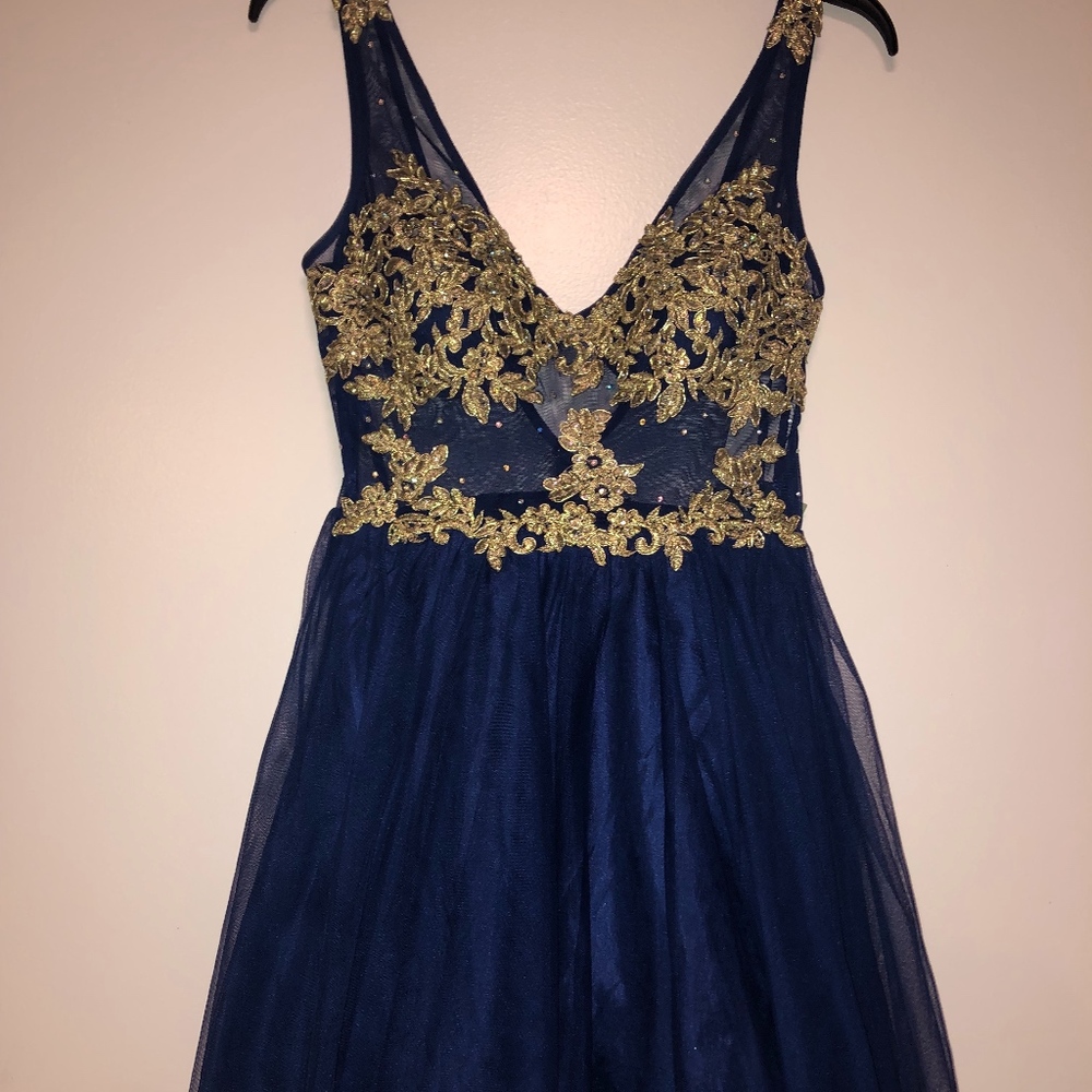 Dark Blue Dress with Gold appliqué